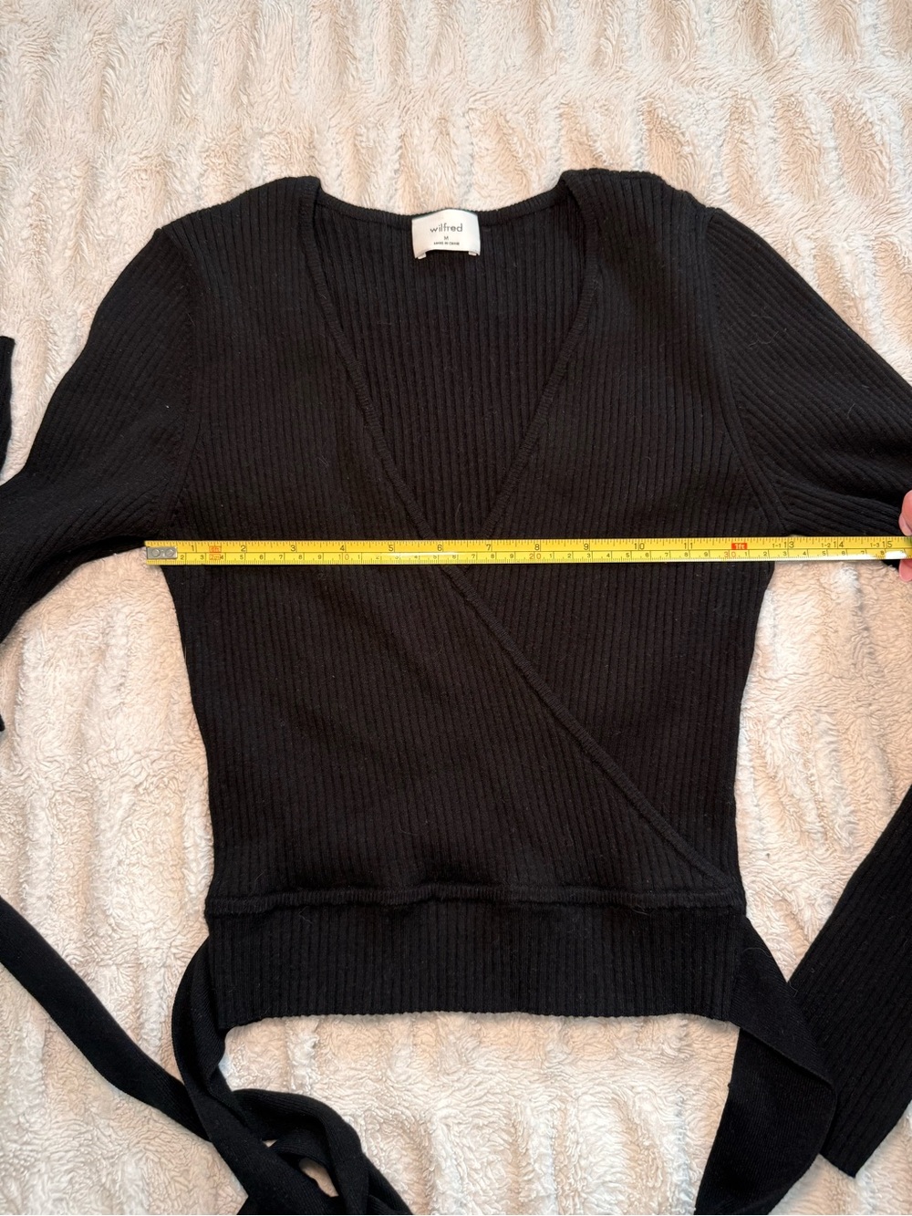 Aritzia Wilfred Black Ribbed Wrap Sweater Top Size M - Picture 7 of 10